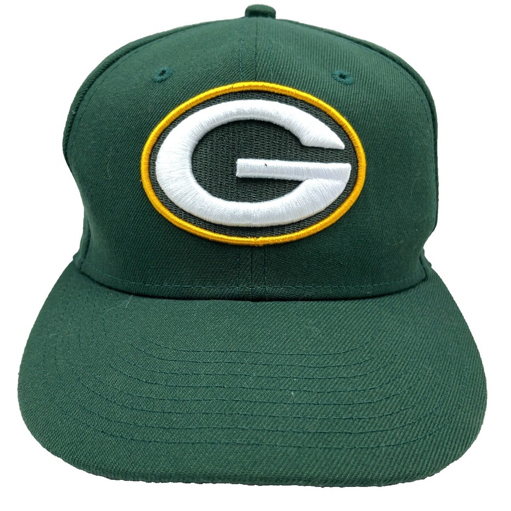 Green Bay Packers Hat Cap Fitted 7 1/8 Green Yellow Plain Logo 59Fifty Flat Bill